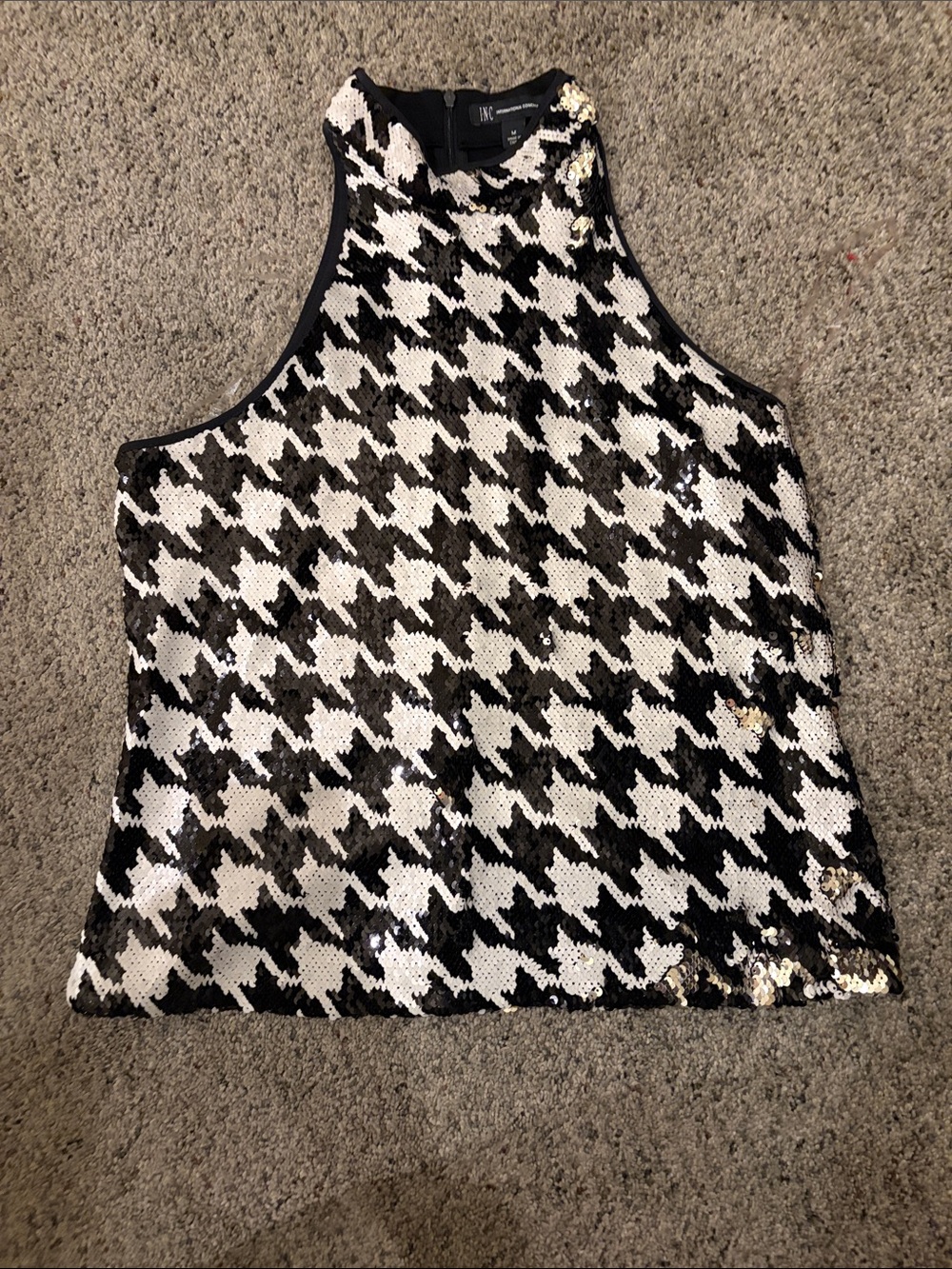 INC International Concepts Sequin Halter Tank - Black & Silver